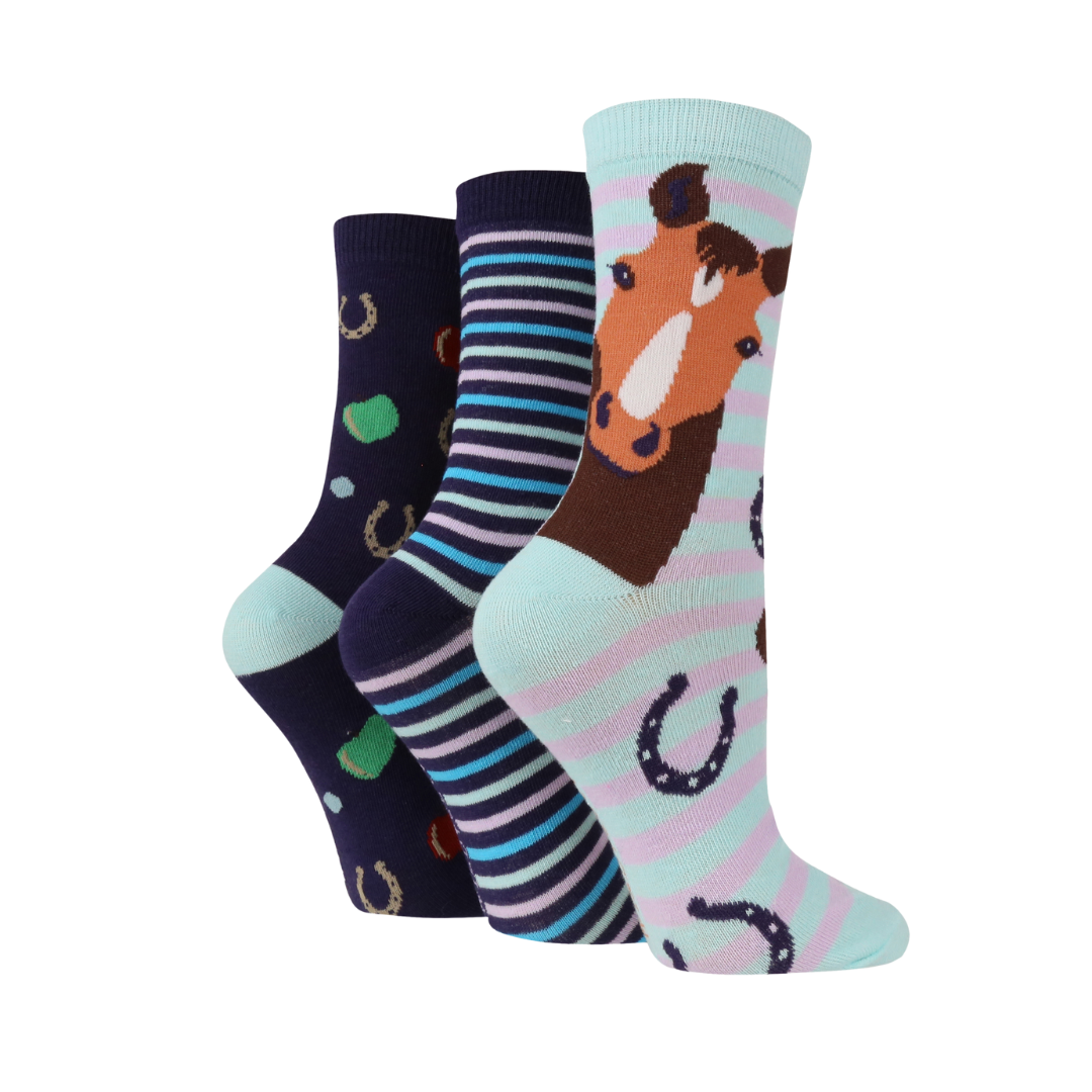 Wild Feet - Women's Crew Socks - 3 Pack - Horse