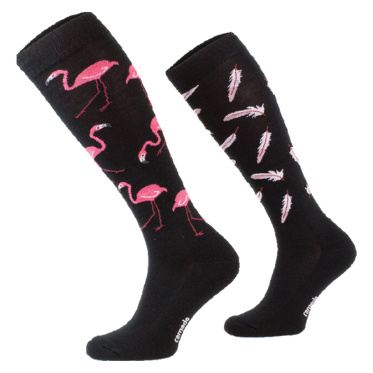 Comodo - Knee High Riding Socks - Black Flamingo - Novelty Odd Socks