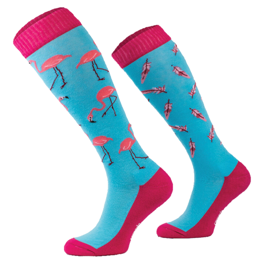 Comodo - Knee High Riding Socks - Pink/Blue Flamingo - Novelty Odd Socks