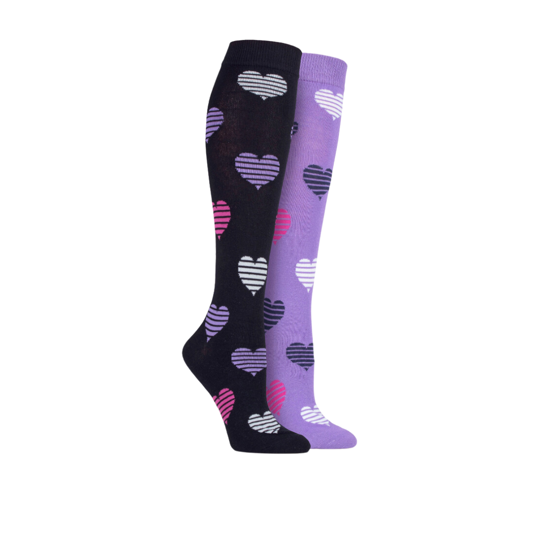 Storm Bloc Knee High Socks - Heart Design - Twin Pack – Multiple sizes/colours