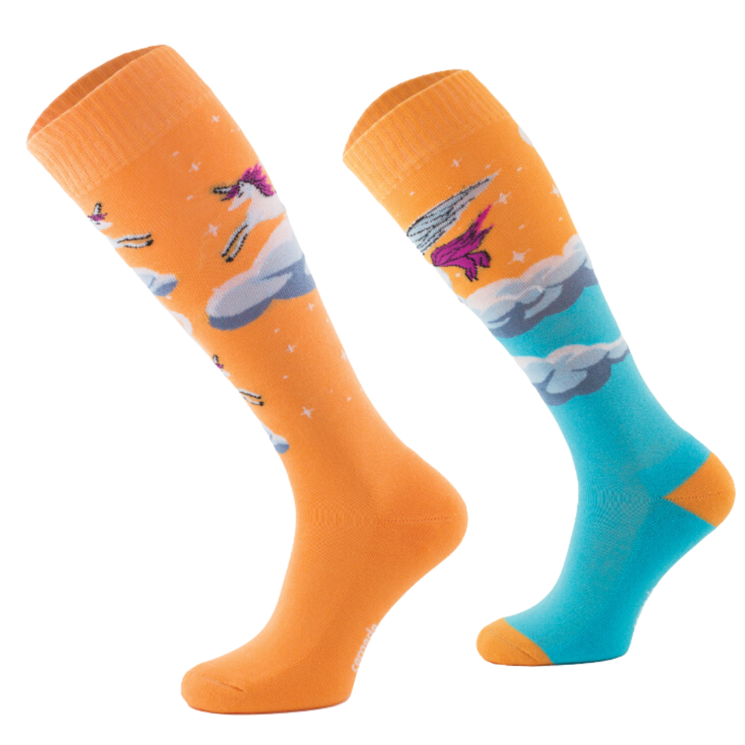Comodo - Knee High Riding Socks - Orange Unicorn - Novelty Odd Socks