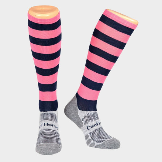 Cool Horse Socks - Competition Sock - Pink & Blue Stripes - UK 4-7