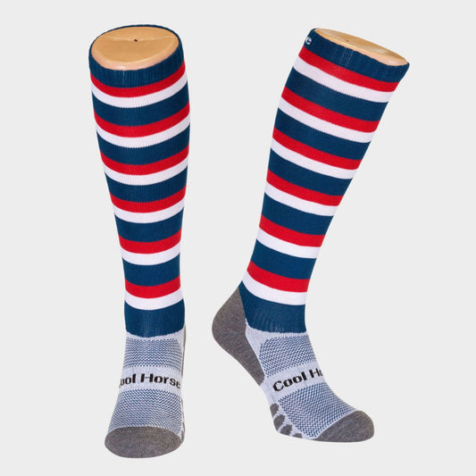 Cool Horse Socks - Competition Sock - Red, White & Blue Stripes - UK 12-3