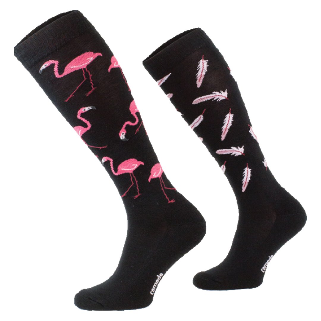 My Horse Shop - Comodo - Comodo - Knee High Riding Socks - Black Flamingo - Novelty Odd Socks