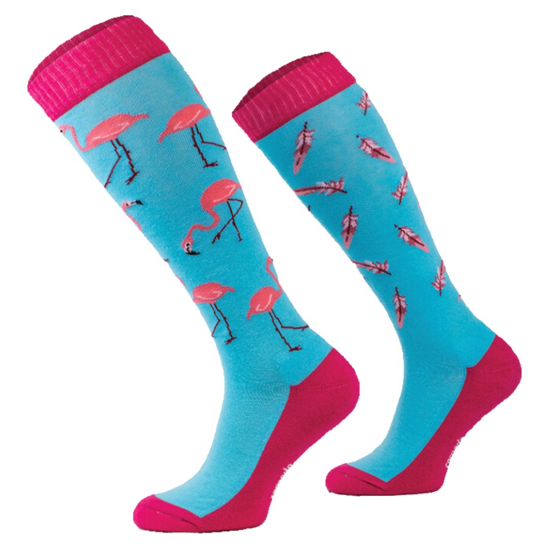 My Horse Shop - Comodo - Comodo - Knee High Riding Socks - Pink/Blue Flamingo - Novelty Odd Socks